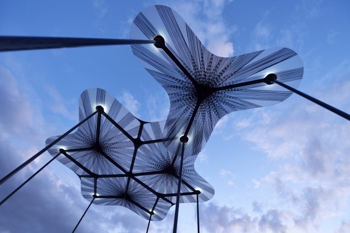 Above and below: merging high technology and organic form – the translucent petals on AL_A's MPavilion. Concept images courtesy of AL_A.