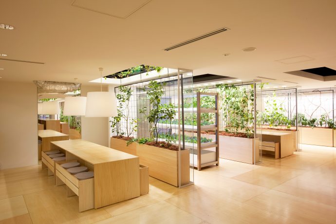 Casual open spaces overflowing with plant life create a dynamic environment for Pasona workers. Photo by Luca Vignelli.