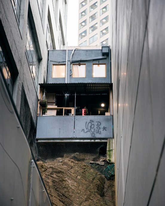 Above and below: "natural forms in the built environment" – a siltstone wall, wedged between apartment buildings in a Melbourne laneway. Photos by Tom Ross.