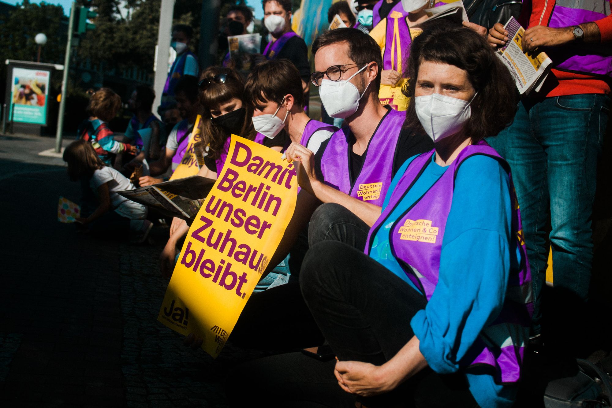 A group of masked protestors from the Expropriation campaign