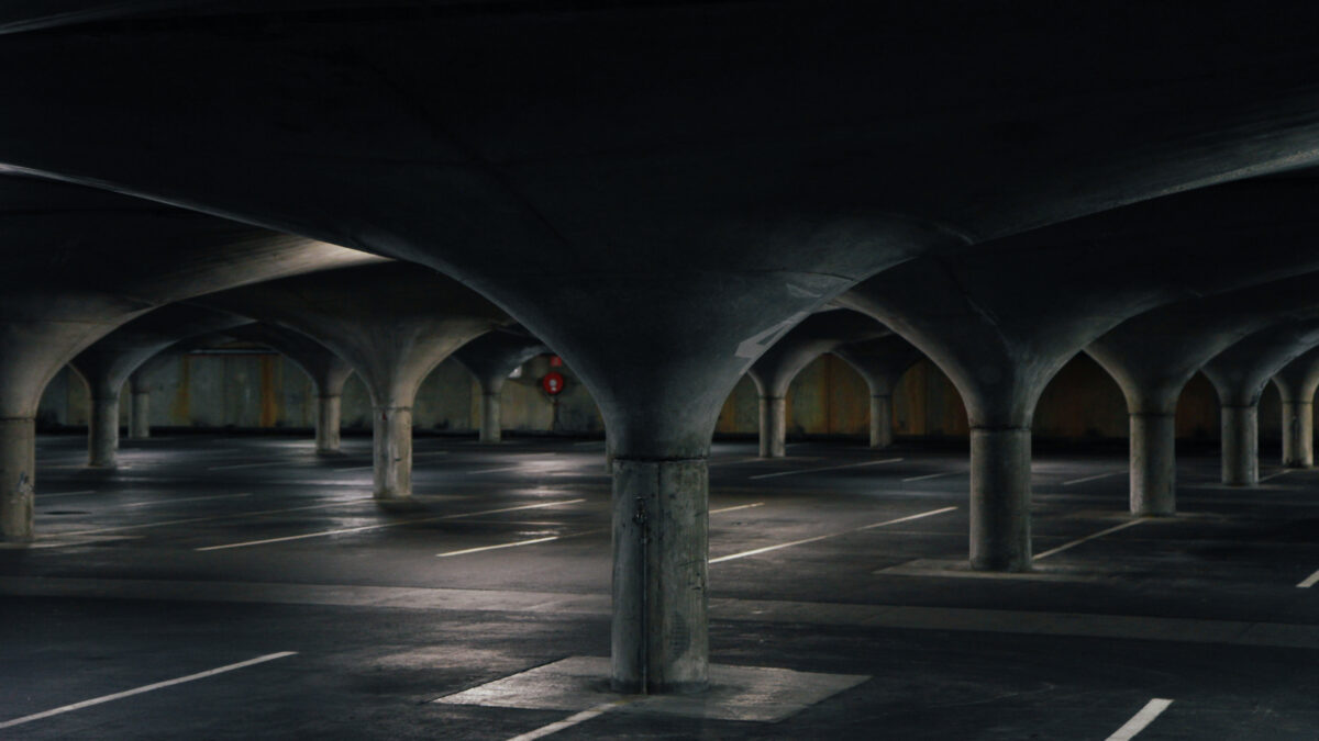 The parabolic columns of the South Lawn car park at Melbourne University